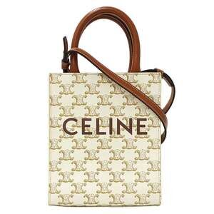 Celine Triomphe Mini Vertical Cabas Bag, Women's, Handbag/Shoulder 2-Way, Whi...